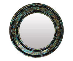 Decorative Wall Mosaic Mirror of Green, Brown, Turquoise, Yellow and Blue, 24" Mosaic Piece Frame Wa | free-classifieds-usa.com - 1