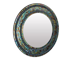 Decorative Wall Mosaic Mirror of Green, Brown, Turquoise, Yellow and Blue, 24" Mosaic Piece Frame Wa | free-classifieds-usa.com - 2