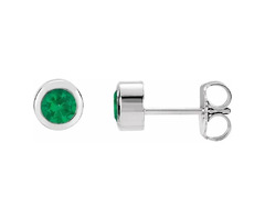 Rhodium-Plated Sterling Silver Imitation Emerald Bezel-Set Earrings | free-classifieds-usa.com - 1