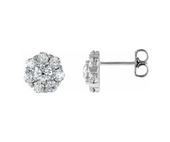 14k White 2 Cwt. Natural Diamond Cluster Earrings | free-classifieds-usa.com - 1