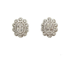 18K White Gold Oval Shaped Diamond Cluster Stud Earrings | free-classifieds-usa.com - 1