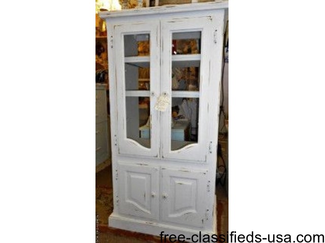 Curio Cabinet White Hand Painted With Glass Doors Storage