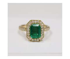Emerald Prong Set Halo Ring in 18K Yellow Gold for Sale | free-classifieds-usa.com - 1