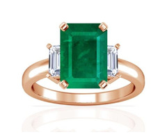 Shop 18K Rose Gold Emerald Prong Set Three Stone Engagement Ring | free-classifieds-usa.com - 1