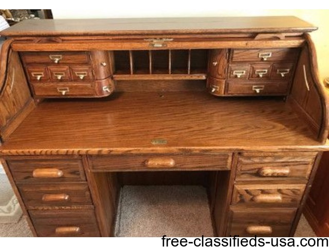 Antique Oak Roll Top Desk Home Furniture Garden Supplies