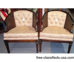 Vintage Mid Century barrel club chair w/cane wicker sides cushion seats | free-classifieds-usa.com - 1