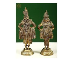 8" Lord Vitthal and Goddess Rukmini On Pedestal In Brass | free-classifieds-usa.com - 1