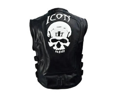 Skull Regulator Icon Biker Black Leather Vest | free-classifieds-usa.com - 1