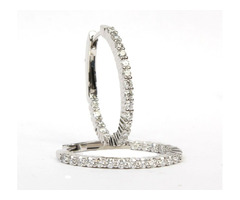 14k White Gold 1ctw Diamond Inside Out Hoop Earrings | free-classifieds-usa.com - 1