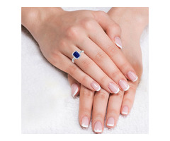 14K White Gold Blue Sapphire Emerald cut Ring | free-classifieds-usa.com - 2