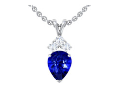 Pear Untreated Blue Sapphire Pendant with Three Round Diamonds | free-classifieds-usa.com - 1