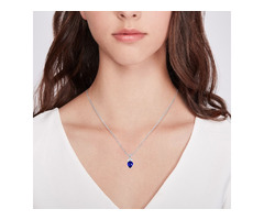 Pear Untreated Blue Sapphire Pendant with Three Round Diamonds | free-classifieds-usa.com - 2