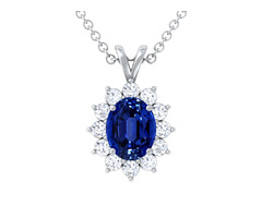 Oval cut Blue Sapphire Halo Diana Pendant  | free-classifieds-usa.com - 1