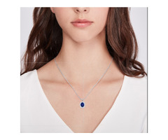 Oval cut Blue Sapphire Halo Diana Pendant  | free-classifieds-usa.com - 3