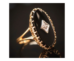 The Classic Oval Onyx and Diamond Vintage Ring in 10K Yellow Gold | free-classifieds-usa.com - 1