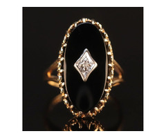 The Classic Oval Onyx and Diamond Vintage Ring in 10K Yellow Gold | free-classifieds-usa.com - 2