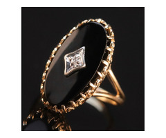 The Classic Oval Onyx and Diamond Vintage Ring in 10K Yellow Gold | free-classifieds-usa.com - 3