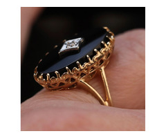 The Classic Oval Onyx and Diamond Vintage Ring in 10K Yellow Gold | free-classifieds-usa.com - 4
