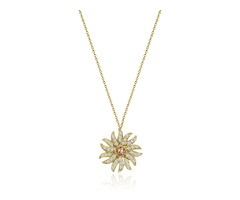 Sunflame Motif Diamond Necklace Sun rays Rendered in 18k Yellow Gold — VIVAAN | free-classifieds-usa.com - 1