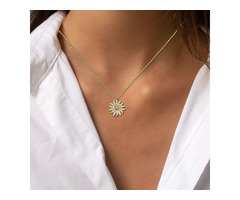 Sunflame Motif Diamond Necklace Sun rays Rendered in 18k Yellow Gold — VIVAAN | free-classifieds-usa.com - 2