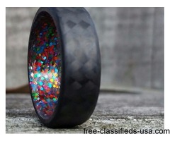 Carbon Fiber Twill Ring With Multi Colored Sparkle Inlay. | free-classifieds-usa.com - 2