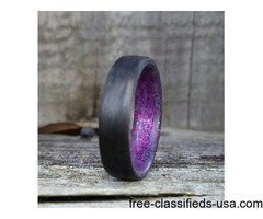 Carbon fiber unidirectional ring with purple sparkle inlay in a matte finish. | free-classifieds-usa.com - 2