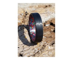Carbon fiber unidirectional ring with multi sparkle inlay in a matte finish. | free-classifieds-usa.com - 2