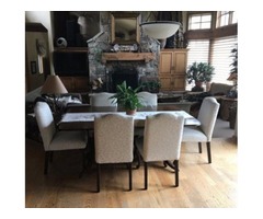 Duncan Phyfe Table & 8 White Damask Chairs | free-classifieds-usa.com - 1