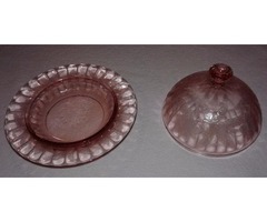 VINTAGE PINK POINSETTIA DEPRESSION GLASS BUTTER DISH WITH DOME LID | free-classifieds-usa.com - 2