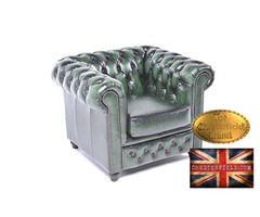 Original Chesterfield wash off green armchair -Real leather-Handmade  | free-classifieds-usa.com - 1